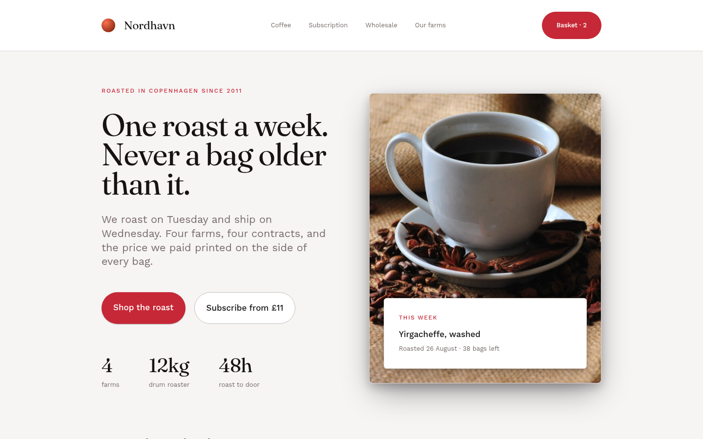 The Coffee roastery sample page at the desktop viewport