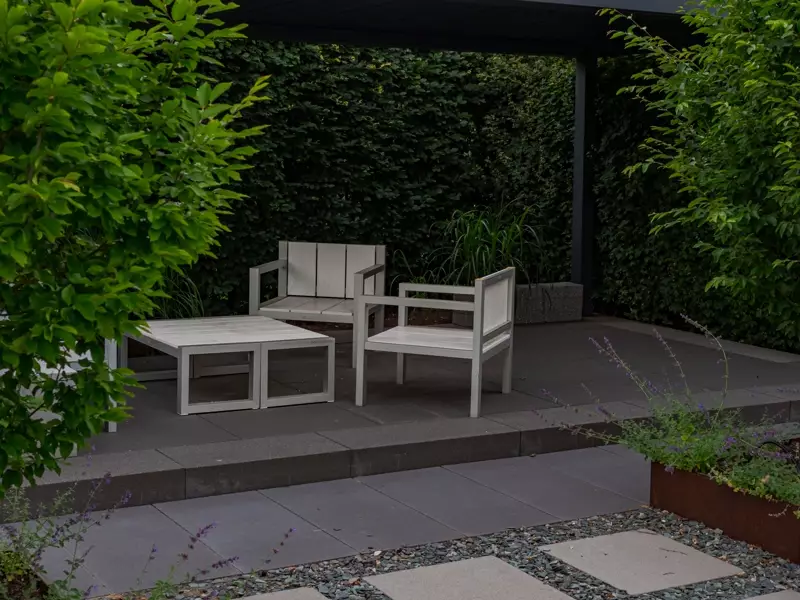 Timber deck in a green room